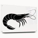 Colorful marine life wall art showcasing a shrimp design, printed on acrylic glass with visible pins, perfect for ocean-themed decor. Ideal for enhancing coastal interiors.