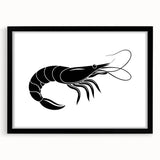 Framed wall art featuring a vibrant marine life shrimp design with a black mat, showcasing intricate details ideal for aquatic-themed decor. Perfect for enhancing coastal interiors.