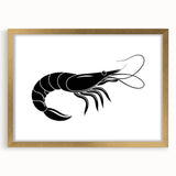 Elegant framed wall art featuring a marine life shrimp design with a gold mat, showcasing vibrant colors and intricate details, perfect for ocean-themed decor.
