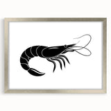 Framed wall art showcasing a marine life shrimp design, featuring a sleek silver frame and white matting, perfect for ocean-themed decor.