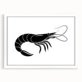 Framed marine life wall art showcasing a colorful shrimp design, featuring a white mat and sleek frame, ideal for ocean-themed decor in homes or offices.
