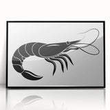 Framed acrylic wall art showcasing a vibrant marine life shrimp design in black, ideal for coastal-themed decor. Perfect for adding a pop of color to any room.