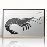 Framed wall art featuring a vibrant marine life shrimp design in acrylic with a gold frame, showcasing intricate details and colors, ideal for ocean-themed decor.