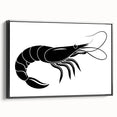 Framed canvas wall art showcasing a vibrant shrimp design with intricate marine life details, featuring a sleek black frame, perfect for ocean-themed decor.