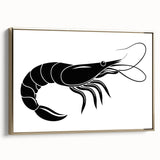 Framed wall art featuring a vibrant marine life shrimp design in gold tones, showcasing intricate details and textures, ideal for ocean-themed decor.