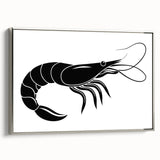 Framed canvas wall art featuring a detailed marine life shrimp design with silver accents, showcasing vibrant colors and intricate textures, perfect for coastal decor.