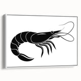 Framed canvas wall art showcasing a vibrant marine life shrimp design, displayed from a white side view, perfect for ocean-themed decor in any space.