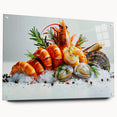 Colorful marine life wall art featuring a shrimp design displayed in an acrylic glass frame, showcasing intricate details and vibrant colors, perfect for aquatic-themed decor.