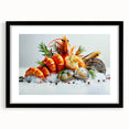 Black-framed wall art collection showcasing intricate marine life shrimp designs, elegantly matted for a sophisticated look, perfect for ocean-themed decor.