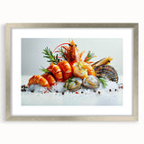 Framed wall art featuring a detailed marine life shrimp design, elegantly presented with a silver frame and mat, perfect for enhancing aquatic-themed decor.