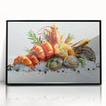 Framed wall art featuring a vibrant marine life shrimp design, showcasing intricate details and colors against a sleek black background, perfect for ocean-themed decor.