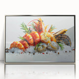Framed wall art collection showcasing a detailed marine life shrimp design with a sleek silver frame, ideal for ocean-themed decor and vibrant interiors.