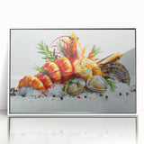 Framed acrylic wall art featuring a vibrant marine life shrimp design with a clean white border, perfect for enhancing coastal-themed decor in any room.