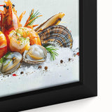 Close-up of a vibrant marine life shrimp design wall art piece, showcasing intricate details and vivid colors, framed for elegant display in coastal decor.