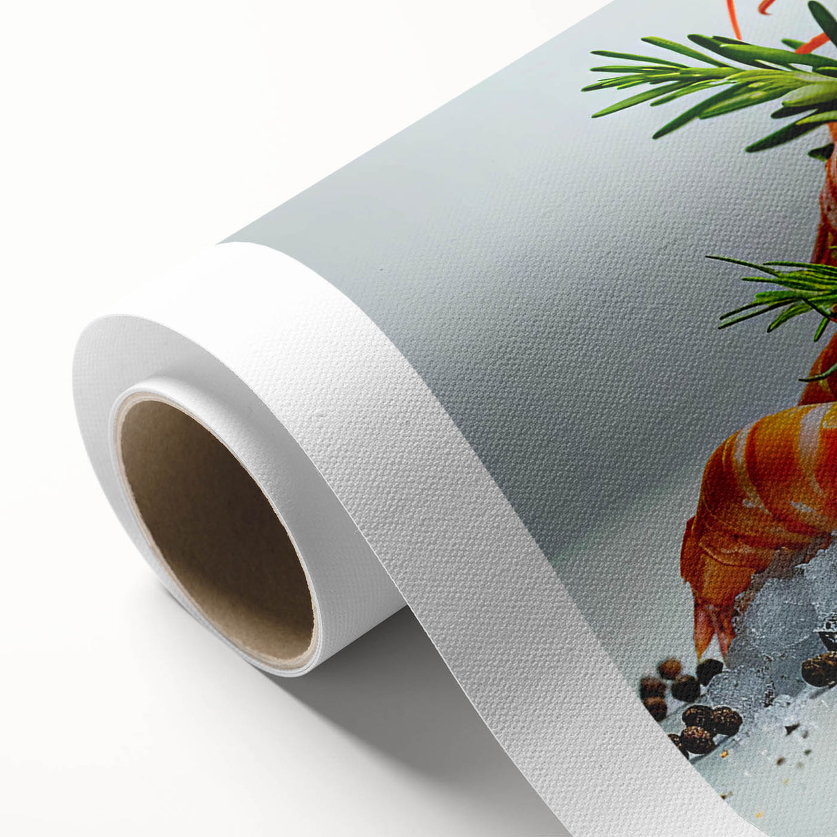 Colorful marine life wall art featuring a vibrant shrimp design on rolled canvas, ideal for ocean-themed decor. Perfect for adding a pop of color to any space.