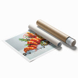 Vibrant wall art print featuring an intricate marine life shrimp design, showcasing vivid colors and detailed textures, ideal for ocean-themed decor.