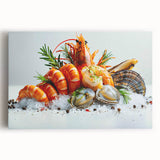 Vibrant marine life wall art featuring a colorful shrimp design on stretched canvas, perfect for ocean-themed decor. Ideal for enhancing living spaces with aquatic inspiration.
