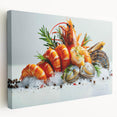 Colorful marine life wall art featuring a detailed shrimp design on stretched canvas, showcasing vibrant hues and intricate patterns, perfect for ocean-themed decor.
