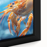 Close-up of a framed canvas artwork showcasing a vibrant marine life shrimp design, featuring intricate details and colors, ideal for coastal home decor.