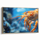 Framed wall art featuring a vibrant marine life design with a shrimp motif, presented in a stylish gold frame, ideal for adding a coastal touch to home decor.