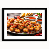 Framed wall art featuring a vibrant marine life shrimp design, showcased in a sleek black frame with a mat, perfect for ocean-themed decor.