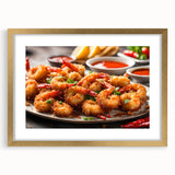 Framed wall art featuring a vibrant marine life shrimp design in a gold frame, showcasing intricate details and a stylish mat, perfect for ocean-themed decor.