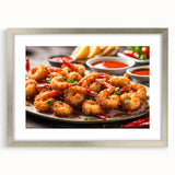 Framed marine life wall art featuring a vibrant shrimp design, elegantly displayed with a silver frame and mat, perfect for ocean-themed decor.