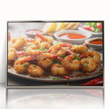 Framed acrylic wall art featuring a vibrant marine life shrimp design in silver, showcasing intricate details and colors, perfect for ocean-themed decor.