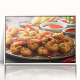 Framed acrylic wall art featuring a vibrant shrimp design, showcasing intricate marine life details with a white frame, perfect for ocean-themed decor.