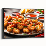 Framed canvas wall art showcasing a vibrant shrimp design from the Marine Life collection, featuring a black frame and side view, perfect for ocean-themed decor.
