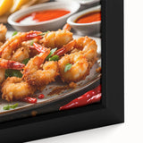 Close-up of a framed canvas wall art showcasing a vibrant marine life shrimp design, featuring intricate details and bright colors, ideal for ocean-themed decor.