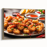 Framed wall art showcasing a vibrant marine life shrimp design, featuring gold accents and a sleek side view, perfect for ocean-themed decor.