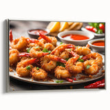 Framed canvas wall art showcasing a vibrant marine life shrimp design in silver, highlighting intricate details and a sleek side view, perfect for ocean-themed decor.