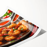 Vibrant marine life wall art print featuring colorful shrimp illustrations on a soft blue background, ideal for ocean-themed decor, rolled for easy framing.