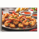 Stretched canvas wall art depicting vibrant marine life featuring a detailed shrimp design, perfect for ocean-themed decor, showcasing vivid colors and intricate textures.