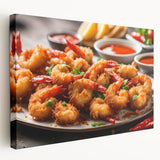 Stretched canvas wall art showcasing a vibrant marine life shrimp design, featuring intricate details and bright colors, perfect for ocean-themed decor in living spaces.