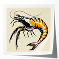 Colorful marine life wall art featuring a detailed shrimp design, printed on glossy canvas, ideal for ocean-themed decor in homes or offices.