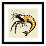 Framed wall art featuring a vibrant marine life shrimp design in a black mat and frame, perfect for coastal-themed decor, highlighting intricate details and colors.