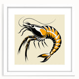 Framed wall art showcasing an intricate marine life shrimp design, featuring a white mat and sleek frame, ideal for ocean-themed decor and home enhancement.