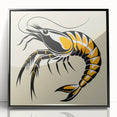 Framed acrylic wall art featuring a vibrant marine life shrimp design in black frame, showcasing intricate details and vivid colors, perfect for ocean-themed decor.