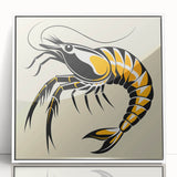 Framed acrylic wall art featuring a vibrant marine life shrimp design, showcasing intricate details and bright colors against a white background, perfect for ocean-themed decor.