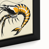 Close-up of framed canvas wall art showcasing a vibrant marine life shrimp design, featuring intricate details and bright colors, perfect for ocean-themed decor.