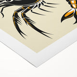 Vibrant rolled canvas featuring a detailed marine life shrimp design, showcasing colorful hues of orange, pink, and blue, perfect for ocean-themed decor.