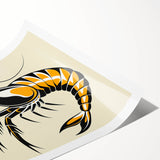 Colorful marine life shrimp design rolled print, showcasing intricate details and vibrant hues, perfect for ocean-themed decor. Packaged securely for delivery.