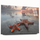 Acrylic wall art showcasing a vibrant starfish design in a marine life theme, viewed from the side, highlighting its glossy finish and intricate details. Perfect for ocean-inspired decor.