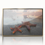 Framed wall art featuring a vibrant marine life starfish design, showcasing intricate details with a gold acrylic frame, perfect for coastal decor enthusiasts.