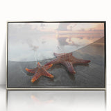 Framed wall art featuring a vibrant marine life design with a starfish motif, set in a sleek silver frame, perfect for coastal-themed decor. Ideal for beach house interiors or ocean lovers.