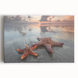 Stretched canvas wall art featuring a vibrant starfish design in shades of blue and orange, perfect for marine-themed decor, adding a coastal touch to any room.