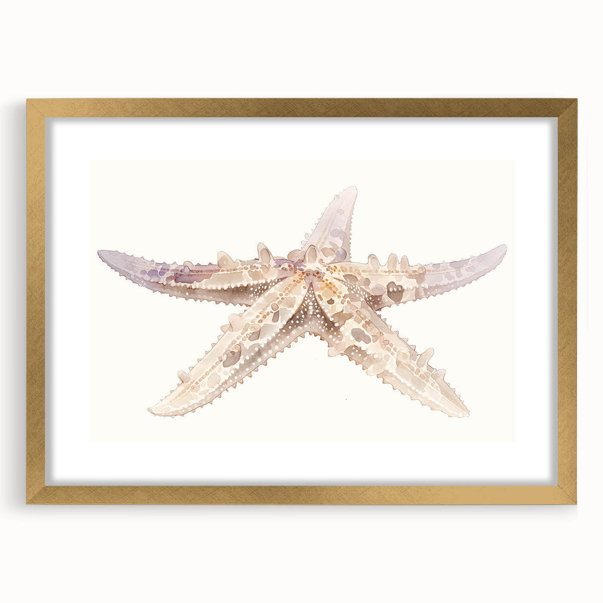 Framed wall art featuring a marine life starfish design in gold, showcasing intricate details and vibrant colors, perfect for coastal home decor.