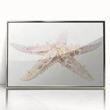 Framed acrylic wall art featuring a vibrant marine life starfish design in silver, showcasing intricate details and colors, perfect for coastal-themed decor.